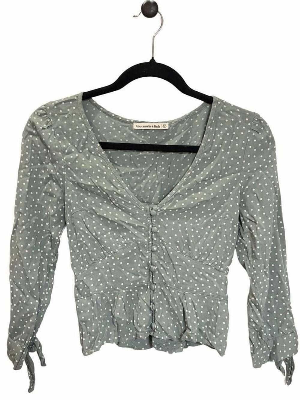 Abercrombie & Fitch XS Sage Green Polka Dot Peplum Blouse Coquette Preppy